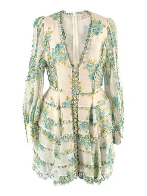 Zimmermann Ivory & Blue Linen Button Down Mini Dress