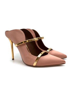 Malone Souliers Blush & Gold Satin Maureen Mules