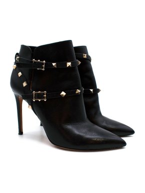 Valentino Garavani Black Leather Rockstud Ankle Boots