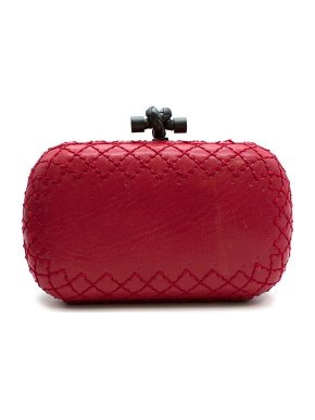 Bottega Veneta Red Diamond Stitch Leather Knot Clutch