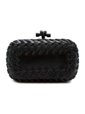 Bottega Veneta Black Leather Braided Knot Clutch