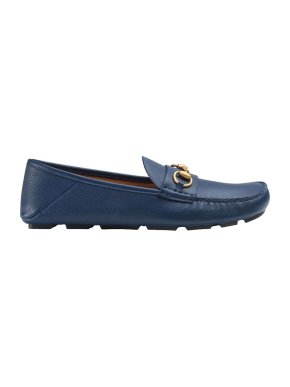 Gucci blue leather horsebit driving loafers