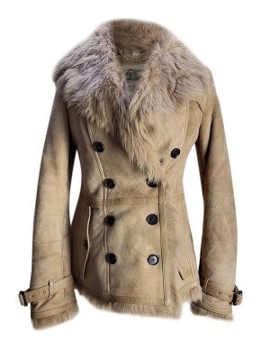 Burberry Suede & Shearling Double Breasted Coat