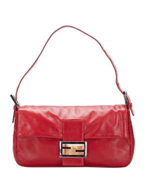 Fendi Red Leather Baguette Shoulder Bag