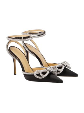 Mach & Mach Double Bow crystal-embellished silk-satin point-toe pumps