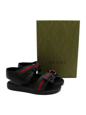Gucci Kids 25 Web Detail Leather Sandals