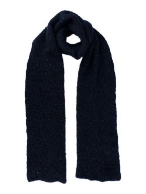 Chanel Navy & Black Sparkle Boucle Knit Scarf