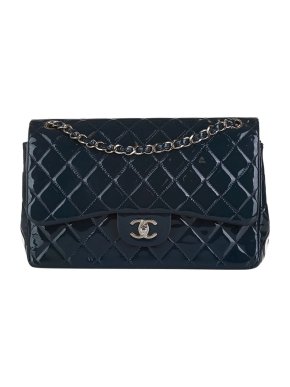 Chanel Blue Large Patent Double Flap
