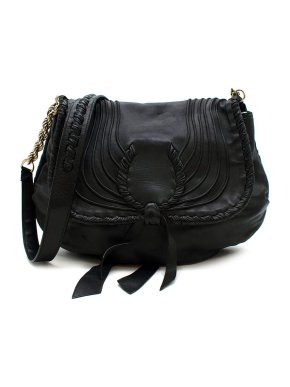 Nina Ricci Black Leather Silver Twist Rope Strap Shoulder Bag