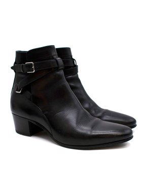 Saint Laurent Black Pointed Ankle Boot Silver Buckle