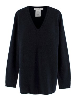 Dior Navy Cashmere Knit Oversized V-Neck Sweater
