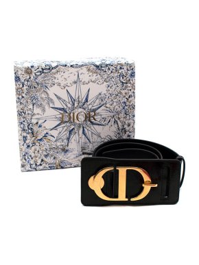 Dior Black Leather CD Gold Logo Leather Belt - Size 70