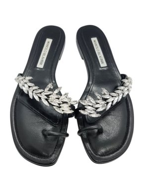 Manolo Blahnik Crystal Embellished Flat Leather Sandals