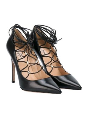 Valentino Garavani Black Leather Rockstud Lace-up Pumps