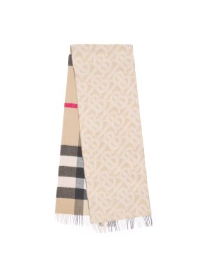Burberry TB Monogram/Check Reversible Cashmere Scarf