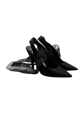 Loewe Black Satin Slingback Sandals with Chiffon Tie Detail