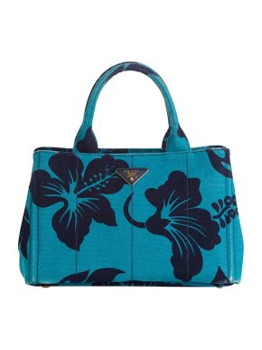 Prada Teal Printed Canapa Satchel