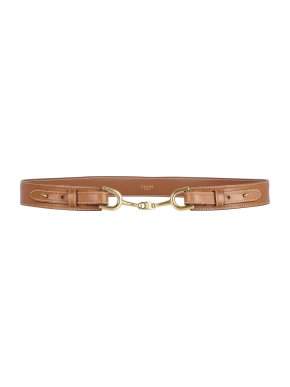Celine Runway Brown Triomphe Belt With Horsebit In Tan