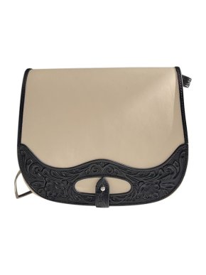 Ralph Lauren Cream & Black Leather Saddle Bag