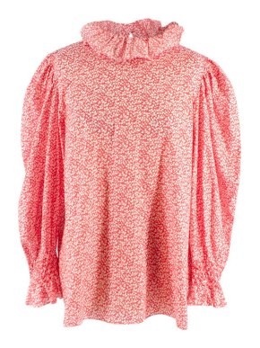 Horror Vacui Coral Floral Cotton Frilled Neck Blouse