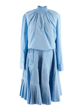 Prada Blue Cotton Shirt & Pleated Skirt