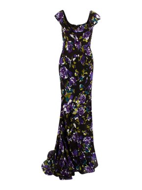 Oscar de la Renta Silk Floral Print Gown