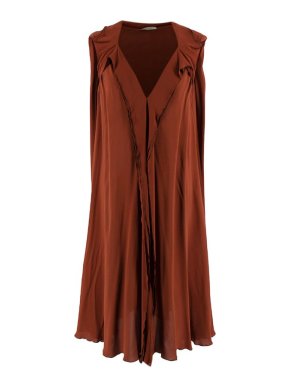 Bottega Veneta Brown Pleated Silk Sleeveless Dress