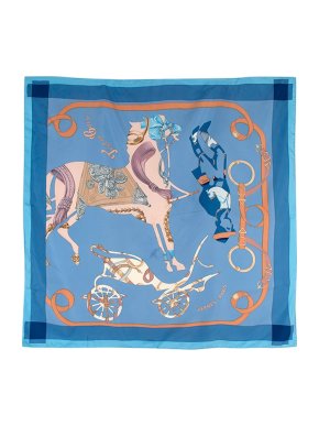 Hermes Tout en Barre Silk Scarf in Blue & Nude Tones 90