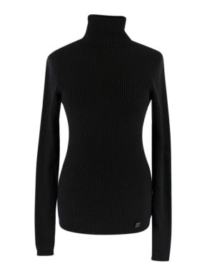 Chanel Black Cashmere Ribbed Roll Neck Knit Jumper