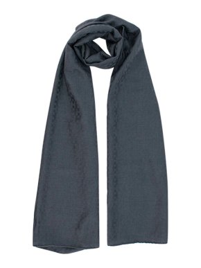 Hermes Grey Blue Cashmere & Silk H Monogram Scarf