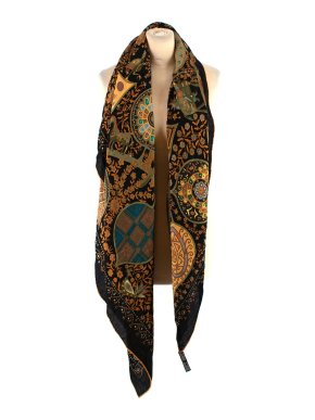 Hermes L'Arbre de Vie Cashmere & Silk Scarf Black & Earth Tones 140