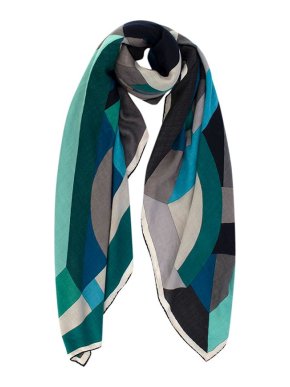 Hermes Perspective Cavaliere Grey, Green and Blue Cashmere Scarf 140