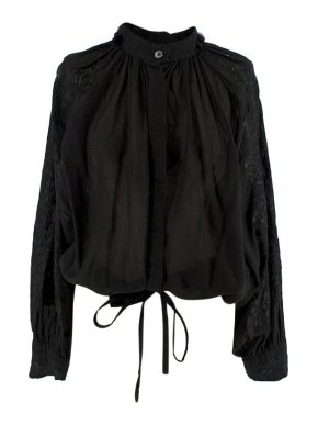 Ann Demeulemeester Black Cotton & Cashmere Embroidered Blouse