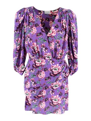 Magda Butrym Floral Print Purple Silk Chiffon Tea dress