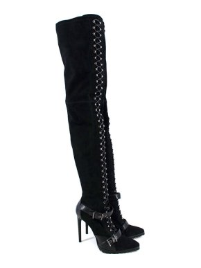 Emilio Pucci Black Suede Lace-Up Thigh High Boots