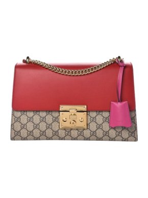 Gucci Red Leather & GG Supreme Canvas Padlock Shoulder Bag