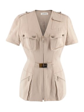 Mugler Cream Suede Safari Style Jacket