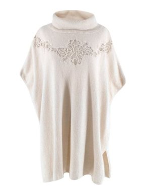 Ermanno Scervino Cream Embroidered Alpaca & Wool Sleeveless Rollneck Knit
