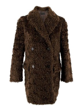 Prada Brown Faux Fur Double Breasted Coat