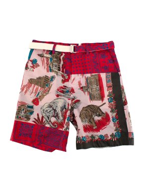 Sacai Red Multi-Print Cotton Shorts