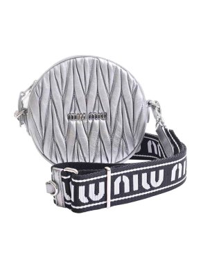 Miu Miu Silver Round Matelasse Crossbody Bag