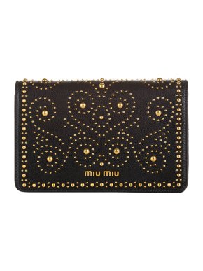 Miu Miu Studded Madras Lux Wallet On Chain