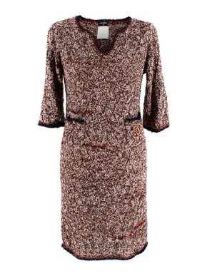 Chanel Brown Tweed Boucle Knit Lightweight Dress