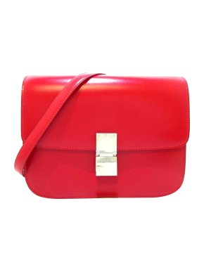 Celine Red Leather Medium Classic Box Bag