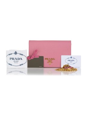 Prada Pink Saffiano Leather Lux Wallet On Chain