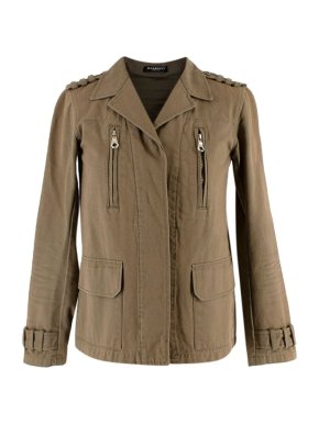 Balmain Khaki Embellished Cotton Military Jacket