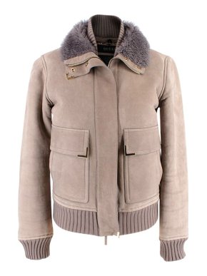 Gucci Shearling Lined Taupe Suede Jacket