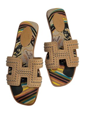 Hermes Suede Studded Oran Sandals