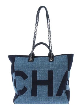 Chanel Denim Maxi Logo Shopping Tote