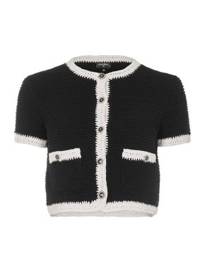 Chanel Runway Ivory White And Black Knit Cardigan with Black CC Logo Buttons